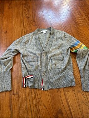 Thom Browne 4-Bar Cashmere Cardigan Rainbow Stripe